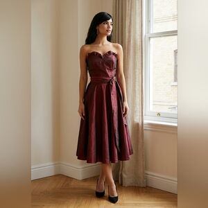 Burgundy Wine Vintage Taffeta Wrap Dress Strapless NHO California S/M Gorgeous